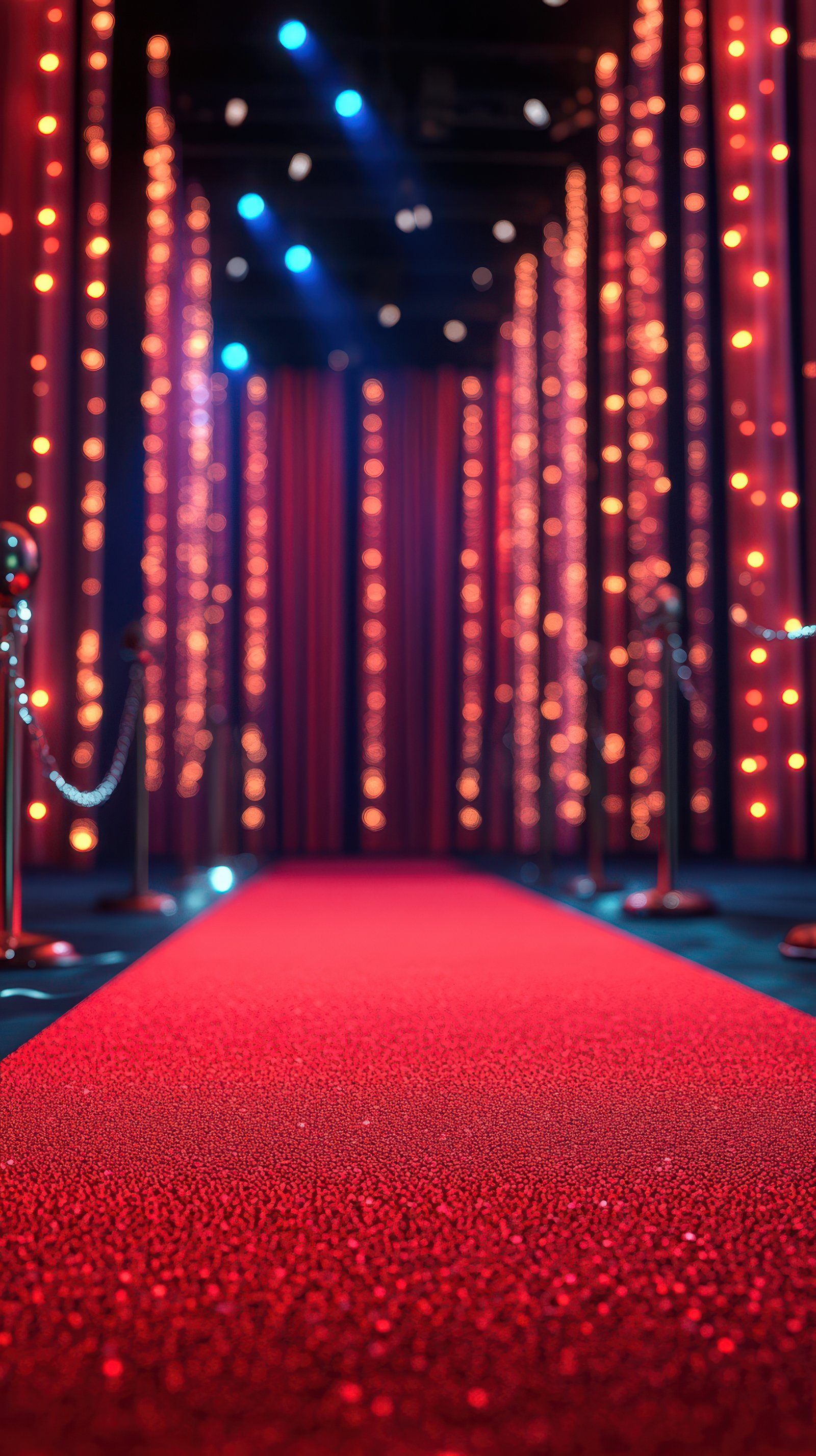 Red carpet event in a glamorous venue adorned with lights creating a festive atmosphere for attendees